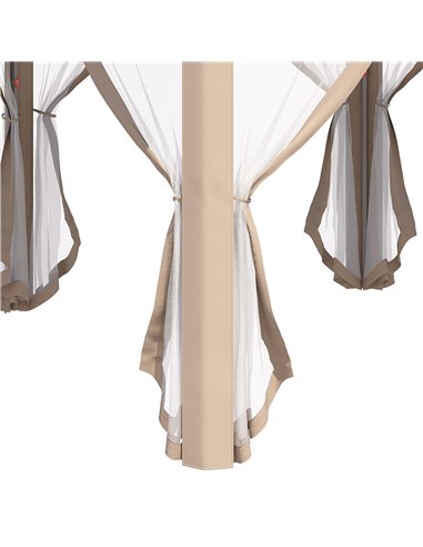 Outsunny Hexagon Pop Up Gazebo Outdoor Patio Gazebo Double Roof Instant Shelter with Netting, 3 x 4m, Khaki 84C-120MX