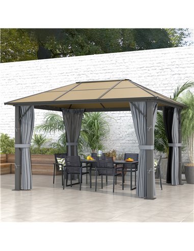 Outsunny 3 x 3.6m Garden Aluminium Gazebo Hardtop Roof Canopy Marquee Party Tent Patio with Mesh Curtains & Side Walls - Grey 84