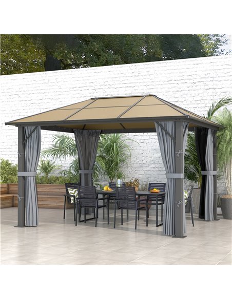Outsunny 3 x 3.6m Garden Aluminium Gazebo Hardtop Roof Canopy Marquee Party Tent Patio with Mesh Curtains & Side Walls - Grey 84 - pic 52318 | FastDaddyshop