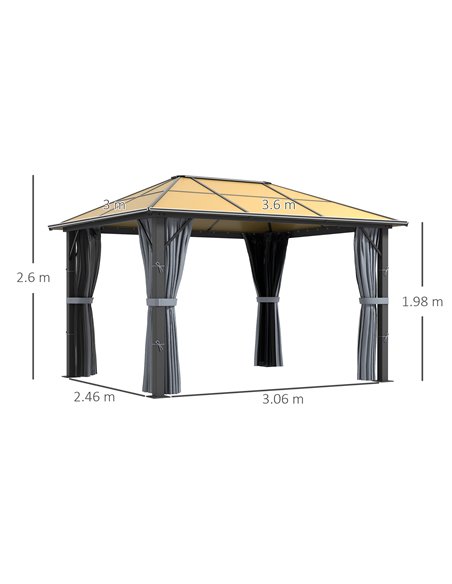 Outsunny 3 x 3.6m Garden Aluminium Gazebo Hardtop Roof Canopy Marquee Party Tent Patio with Mesh Curtains & Side Walls - Grey 84 - pic 52319 | FastDaddyshop