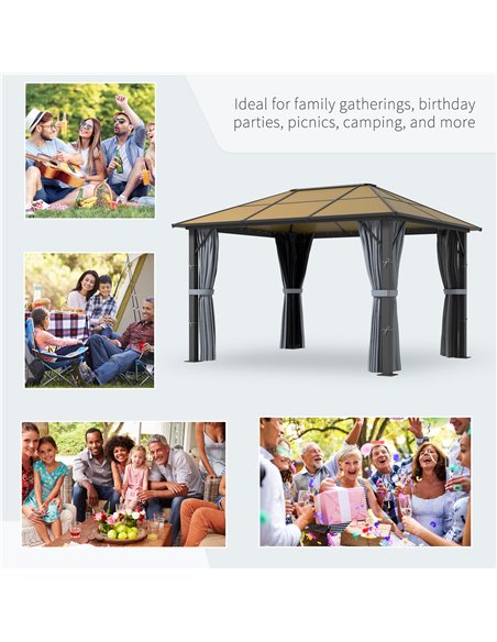 Outsunny 3 x 3.6m Garden Aluminium Gazebo Hardtop Roof Canopy Marquee Party Tent Patio with Mesh Curtains & Side Walls - Grey 84 - pic 52323 | FastDaddyshop