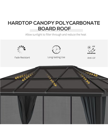 Outsunny 3 x 4m Hard Top Gazebo Garden Pavilion with Netting and Curtains, Polycarbonate Roof and Aluminium Frame 84C-049V04CG - pic 52329 | FastDaddyshop