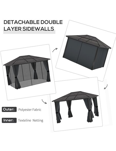 Outsunny 3 x 4m Hard Top Gazebo Garden Pavilion with Netting and Curtains, Polycarbonate Roof and Aluminium Frame 84C-049V04CG - pic 52330 | FastDaddyshop