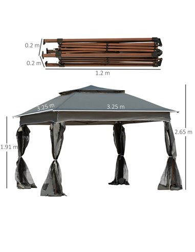 Outsunny 3 x 3(m) Pop Up Gazebo, Double-roof Garden Tent with Netting and Carry Bag, Party Event Shelter for Outdoor Patio, Dark