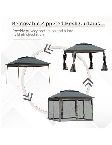 Outsunny 3 x 3(m) Pop Up Gazebo, Double-roof Garden Tent with Netting and Carry Bag, Party Event Shelter for Outdoor Patio, Dark