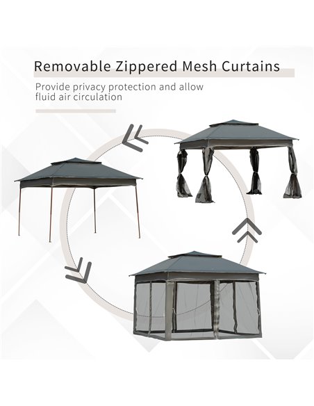 Outsunny 3 x 3(m) Pop Up Gazebo, Double-roof Garden Tent with Netting and Carry Bag, Party Event Shelter for Outdoor Patio, Dark - pic 52356 | FastDaddyshop