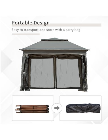 Outsunny 3 x 3(m) Pop Up Gazebo, Double-roof Garden Tent with Netting and Carry Bag, Party Event Shelter for Outdoor Patio, Dark