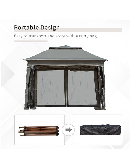 Outsunny 3 x 3(m) Pop Up Gazebo, Double-roof Garden Tent with Netting and Carry Bag, Party Event Shelter for Outdoor Patio, Dark - pic 52358 | FastDaddyshop