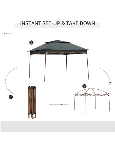 Outsunny 3 x 3(m) Pop Up Gazebo, Double-roof Garden Tent with Netting and Carry Bag, Party Event Shelter for Outdoor Patio, Dark