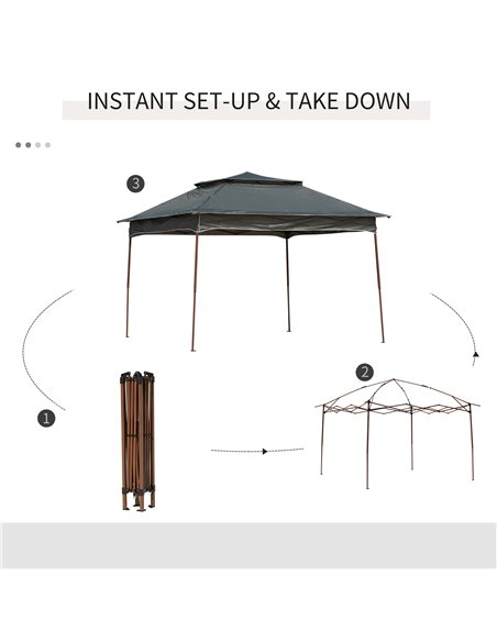 Outsunny 3 x 3(m) Pop Up Gazebo, Double-roof Garden Tent with Netting and Carry Bag, Party Event Shelter for Outdoor Patio, Dark - pic 52359 | FastDaddyshop