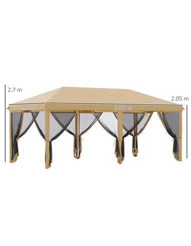 Outsunny 6 x 3(m) Pop Up Gazebo, Outdoor Canopy Shelter, Marquee Party Wedding Tent with 6 Mesh Walls and Carry Bag, Beige 840-0