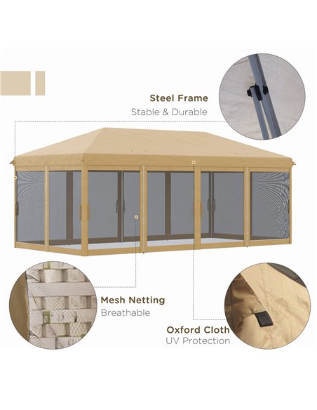 Outsunny 6 x 3(m) Pop Up Gazebo, Outdoor Canopy Shelter, Marquee Party Wedding Tent with 6 Mesh Walls and Carry Bag, Beige 840-0 - pic 52365 | FastDaddyshop