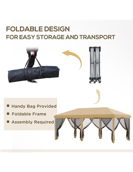 Outsunny 6 x 3(m) Pop Up Gazebo, Outdoor Canopy Shelter, Marquee Party Wedding Tent with 6 Mesh Walls and Carry Bag, Beige 840-0 - pic 52366 | FastDaddyshop