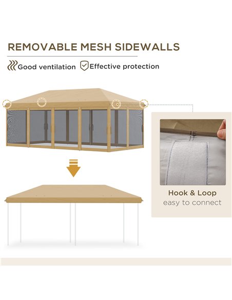 Outsunny 6 x 3(m) Pop Up Gazebo, Outdoor Canopy Shelter, Marquee Party Wedding Tent with 6 Mesh Walls and Carry Bag, Beige 840-0 - pic 52367 | FastDaddyshop
