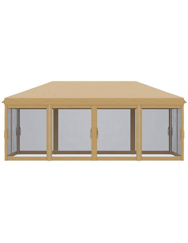 Outsunny 6 x 3(m) Pop Up Gazebo, Outdoor Canopy Shelter, Marquee Party Wedding Tent with 6 Mesh Walls and Carry Bag, Beige 840-0