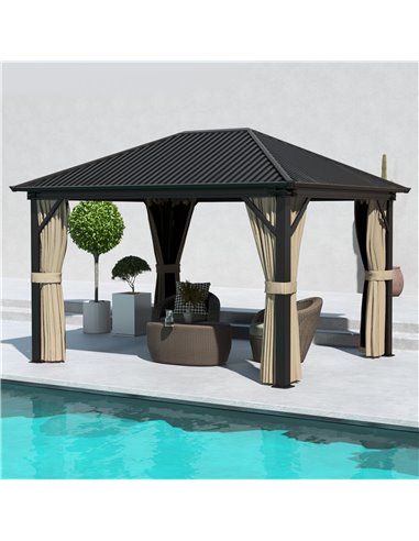Outsunny 3.6 x 3m Aluminium Frame Hardtop Gazebo, Brown 84C-095V03BN