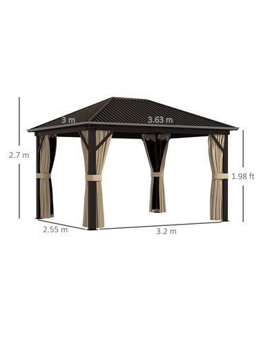 Outsunny 3.6 x 3m Aluminium Frame Hardtop Gazebo, with Accessories 84C-095V03BN