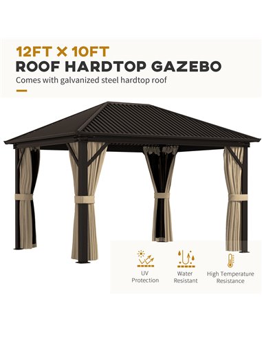 Outsunny 3.6 x 3m Aluminium Frame Hardtop Gazebo, with Accessories 84C-095V03BN