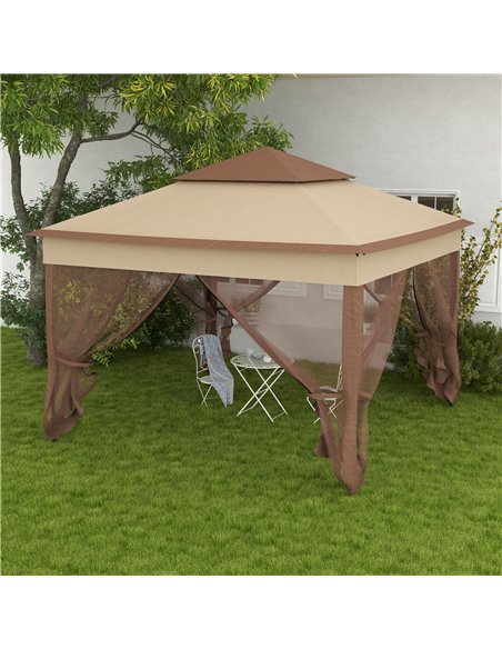 Outsunny 3 x 3(m) Pop Up Gazebo, Double-roof Garden Tent with Netting and Carry Bag, Party Event Shelter for Outdoor Patio, Khak - pic 52381 | FastDaddyshop