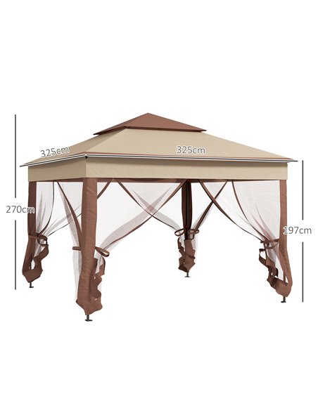 Outsunny 3 x 3(m) Pop Up Gazebo, Double-roof Garden Tent with Netting and Carry Bag, Party Event Shelter for Outdoor Patio, Khak - pic 52382 | FastDaddyshop