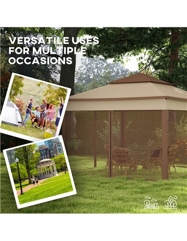 Outsunny 3 x 3(m) Pop Up Gazebo, Double-roof Garden Tent with Netting and Carry Bag, Party Event Shelter for Outdoor Patio, Khak