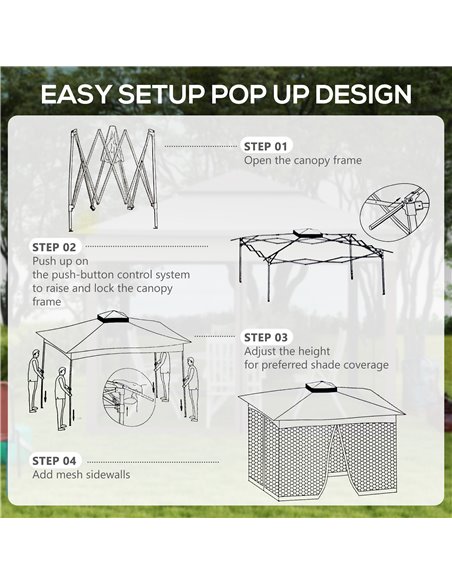 Outsunny 3 x 3(m) Pop Up Gazebo, Double-roof Garden Tent with Netting and Carry Bag, Party Event Shelter for Outdoor Patio, Khak - pic 52384 | FastDaddyshop