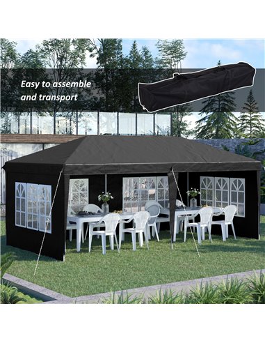Outsunny 3 x 6m Pop Up Gazebo, Height Adjustable Marquee Party Tent with Sidewalls and Storage Bag, Black 84C-431V00BK