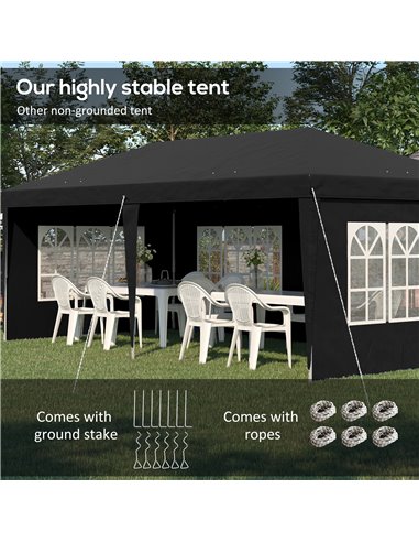 Outsunny 3 x 6m Pop Up Gazebo, Height Adjustable Marquee Party Tent with Sidewalls and Storage Bag, Black 84C-431V00BK