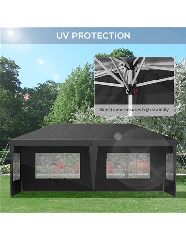 Outsunny 3 x 6m Pop Up Gazebo, Height Adjustable Marquee Party Tent with Sidewalls and Storage Bag, Black 84C-431V00BK