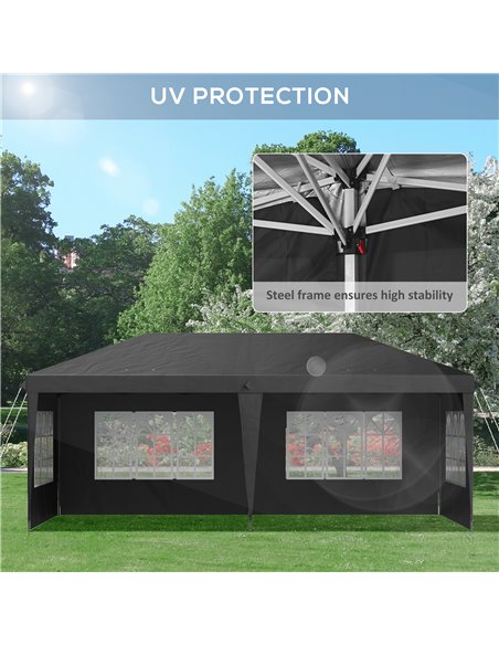 Outsunny 3 x 6m Pop Up Gazebo, Height Adjustable Marquee Party Tent with Sidewalls and Storage Bag, Black 84C-431V00BK - pic 52395 | FastDaddyshop