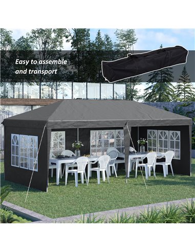 Outsunny 3 x 6m Pop Up Gazebo, Height Adjustable Marquee Party Tent with Sidewalls and Storage Bag, Grey 84C-431V00GY