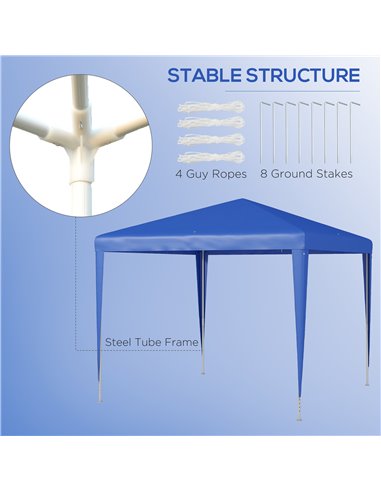 Outsunny 2.7m x 2.7m Garden Gazebo Marquee Party Tent Wedding Canopy Outdoor(Blue) 84C-432V02BU