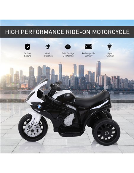 HOMCOM Compatible for Electric Kids Ride on Motorcycle BMW S1000RR w/ Headlights Music Battery Powered Play Bike 6V Black - pic 5244 | FastDaddyshop