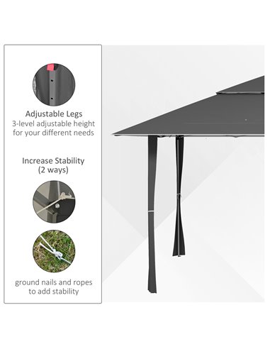 Outsunny Pop-up Gazebo with Double Roof, 4 x 4m, Canopy Tent, UV Proof, Roller Bag, Adjustable Legs, Outdoor Party, Steel Frame,