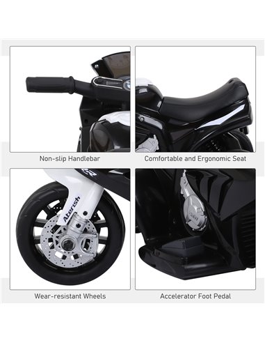 HOMCOM Compatible for Electric Kids Ride on Motorcycle BMW S1000RR w/ Headlights Music Battery Powered Play Bike 6V Black