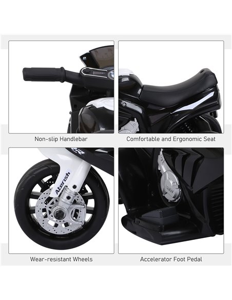 HOMCOM Compatible for Electric Kids Ride on Motorcycle BMW S1000RR w/ Headlights Music Battery Powered Play Bike 6V Black - pic 5245 | FastDaddyshop
