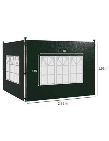 Outsunny Gazebo Side Panels, Sides Replacement with Window for 3x3(m) or 3x6m Gazebo Canopy, 2 Pack, Green 84C-533V01DG