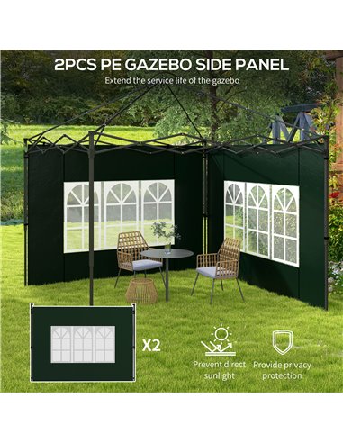 Outsunny Gazebo Side Panels, Sides Replacement with Window for 3x3(m) or 3x6m Gazebo Canopy, 2 Pack, Green 84C-533V01DG