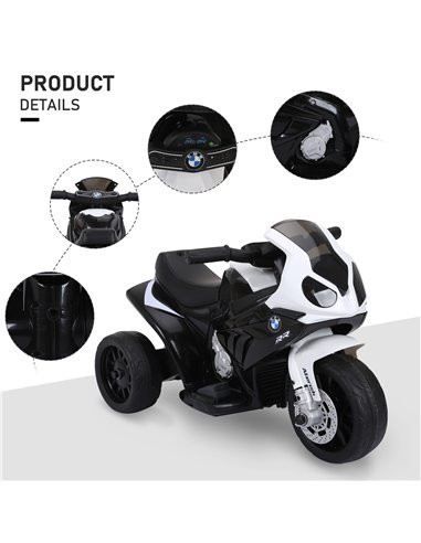 HOMCOM Compatible for Electric Kids Ride on Motorcycle BMW S1000RR w/ Headlights Music Battery Powered Play Bike 6V Black