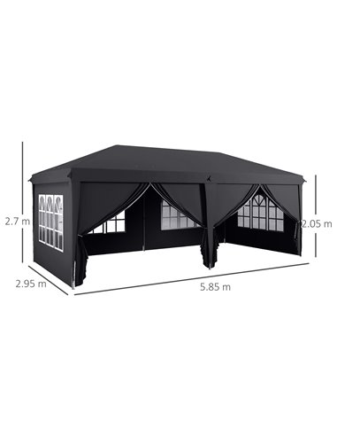 Outsunny 3 x 6 m Pop Up Gazebo with Sides and Windows, Height Adjustable Party Tent with Storage Bag for Garden, Camping, Event,