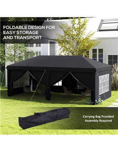 Outsunny 3 x 6 m Pop Up Gazebo with Sides and Windows, Height Adjustable Party Tent with Storage Bag for Garden, Camping, Event,