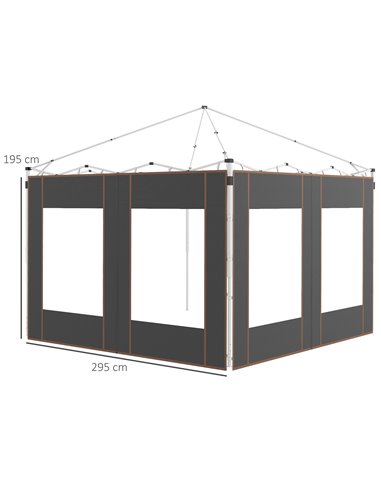 Outsunny Gazebo Side Panels, 2 Pack Sides Replacement, for 3x3(m) or 3x6m Pop Up Gazebo, with Doors and Windows, Grey 84C-488V00