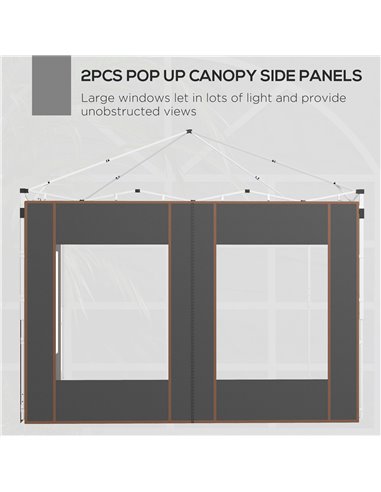 Outsunny Gazebo Side Panels, 2 Pack Sides Replacement, for 3x3(m) or 3x6m Pop Up Gazebo, with Doors and Windows, Grey 84C-488V00