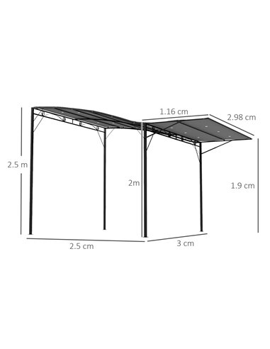 Outsunny 3 x 2.5m Patio Metal Gazebo Door Window Awning Wall Mount Metal Outdoor Shelter Charcoal Grey 84C-135V00CG