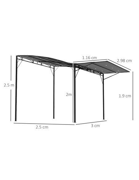 Outsunny 3 x 2.5m Patio Metal Gazebo Door Window Awning Wall Mount Metal Outdoor Shelter Charcoal Grey 84C-135V00CG - pic 52508 | FastDaddyshop