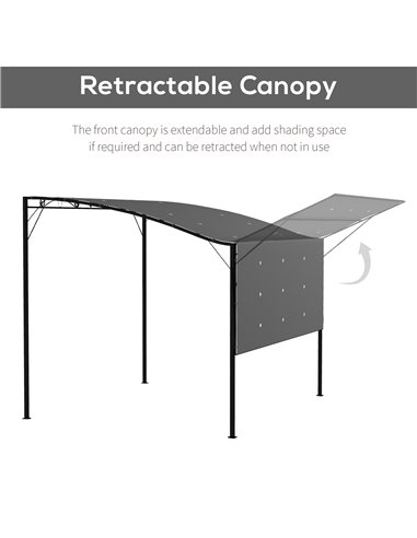 Outsunny 3 x 2.5m Patio Metal Gazebo Door Window Awning Wall Mount Metal Outdoor Shelter Charcoal Grey 84C-135V00CG