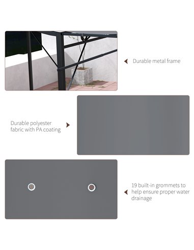 Outsunny 3 x 2.5m Patio Metal Gazebo Door Window Awning Wall Mount Metal Outdoor Shelter Charcoal Grey 84C-135V00CG