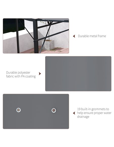Outsunny 3 x 2.5m Patio Metal Gazebo Door Window Awning Wall Mount Metal Outdoor Shelter Charcoal Grey 84C-135V00CG - pic 52511 | FastDaddyshop