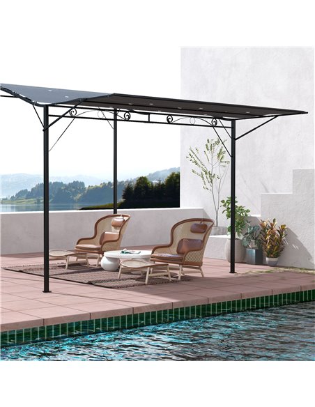 Outsunny 3 x 2.5m Patio Metal Gazebo Door Window Awning Wall Mount Metal Outdoor Shelter Charcoal Grey 84C-135V00CG - pic 52512 | FastDaddyshop
