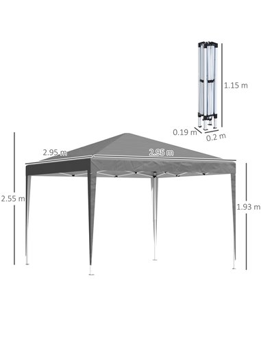 Outsunny 3 x 3 m Garden Pop Up Gazebo Marquee Party Tent Wedding Canopy, Height Adjustable with Carrying Bag, Grey 840-158V00GY